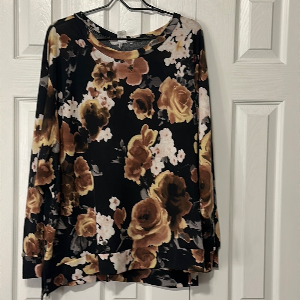 Sew in Love Black Floral Oversized Lightweight Knit Long Sleeve Pullover
